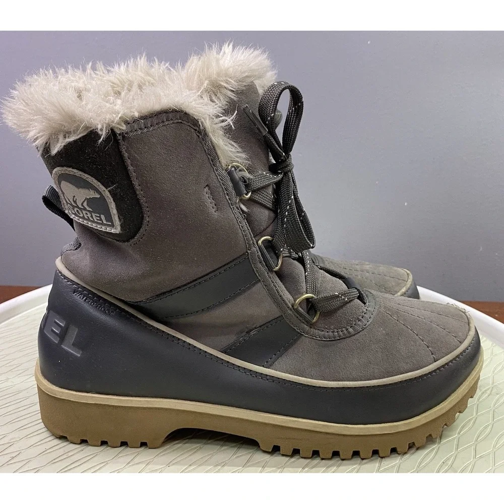 Sorel Tivoli II Women's Winter Snow Boots Waterproof Suede Faux Fur‎ Gray 8.5
